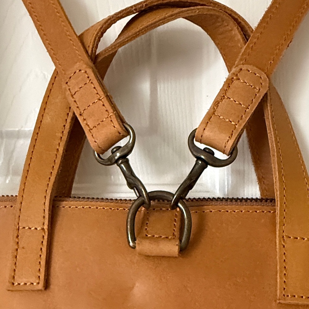 Able Leather Convertible Backpack Tote in Cognac Brown - Picture 5 of 9